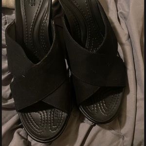 Women’s black Croc Wedges